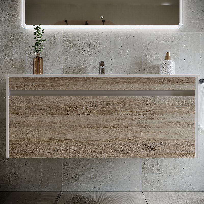 Тумба подвесная SANCOS Smart 1190х450х500, c двумя ящиками оснащенными доводчиками, дуб бардолино/белый , арт. SM120-1E Тумба подвесная SANCOS Smart 1190х450х500, c двумя ящиками оснащенными доводчиками, дуб бардолино/белый , арт. SM120-1E