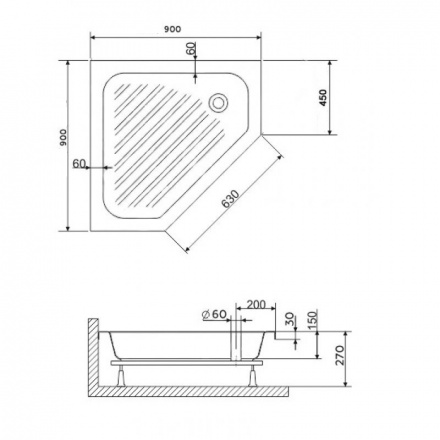 Душевой поддон RGW BT/CL-S 16180599-51-A 90 x 90 см акриловый, трапеция, цвет белый Душевой поддон RGW BT/CL-S 16180599-51-A 90 x 90 см акриловый, трапеция, цвет белый