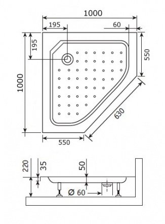 Душевой поддон RGW Style-TR 100 x 100 см трапеция, акриловый, белый, 16180500-11 Душевой поддон RGW Style-TR 100 x 100 см трапеция, акриловый, белый, 16180500-11