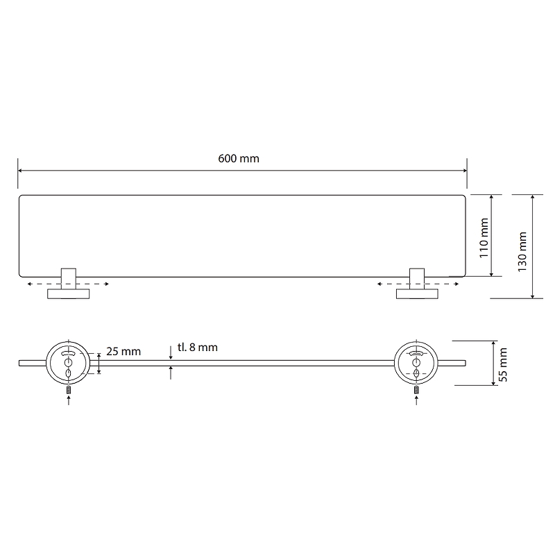 Стеклянная полка Bemeta Dark 104102040 Черная Стеклянная полка Bemeta Dark 104102040 Черная