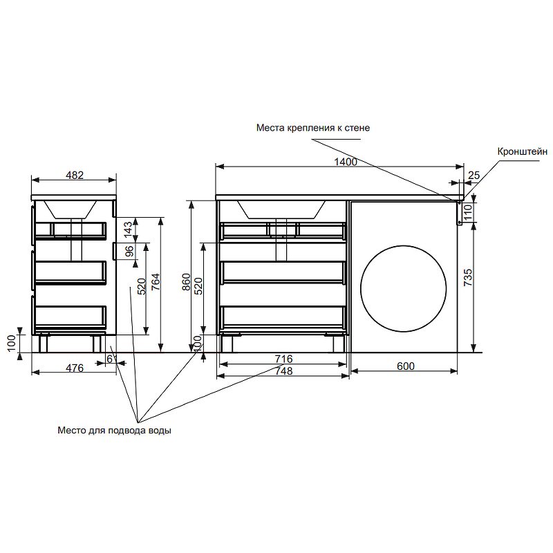 Комплект мебели Dallas Luxe 1400х482 правосторонний напольный 3 ящика (ШхГхВ) 748х476х860 Комплект мебели Dallas Luxe 1400х482 правосторонний напольный 3 ящика (ШхГхВ) 748х476х860