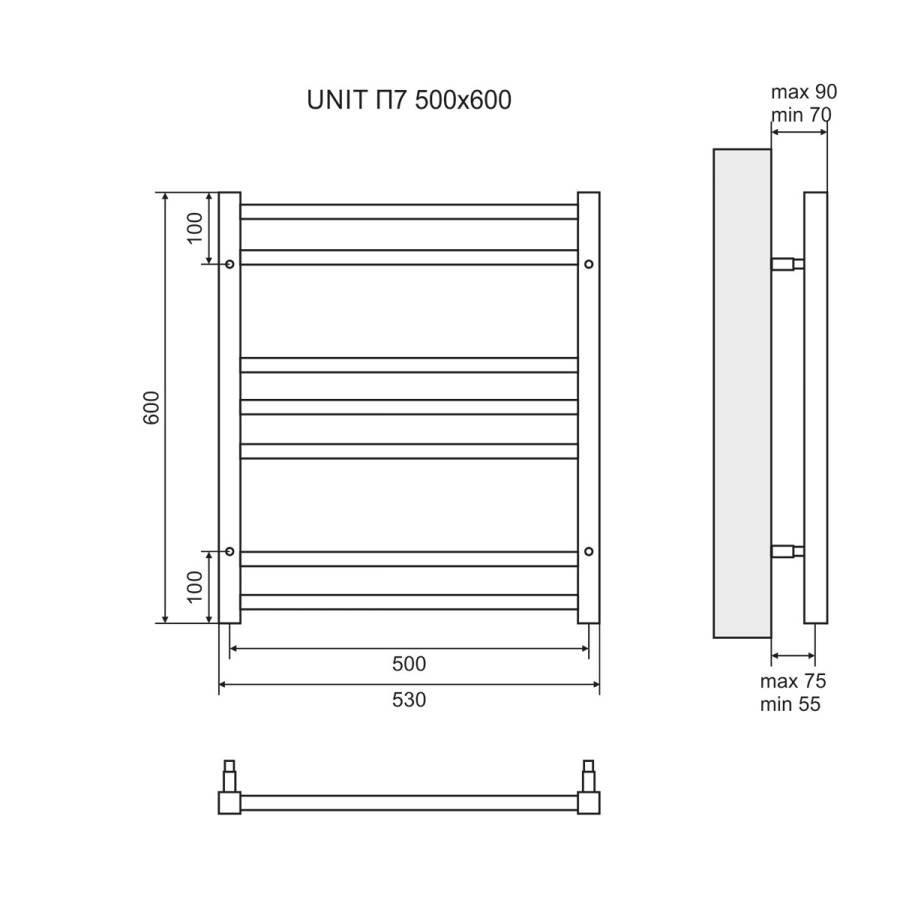 Полотенцесушитель электрический Lemark Unit LM45607EBL П7 500x600, левый/правый, черный Полотенцесушитель электрический Lemark Unit LM45607EBL П7 500x600, левый/правый, черный