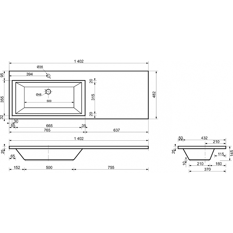 Комплект мебели Dallas Luxe 1400х482 левосторонний подвесной 1 ящик (ШхГхВ) 748х476х430 Комплект мебели Dallas Luxe 1400х482 левосторонний подвесной 1 ящик (ШхГхВ) 748х476х430
