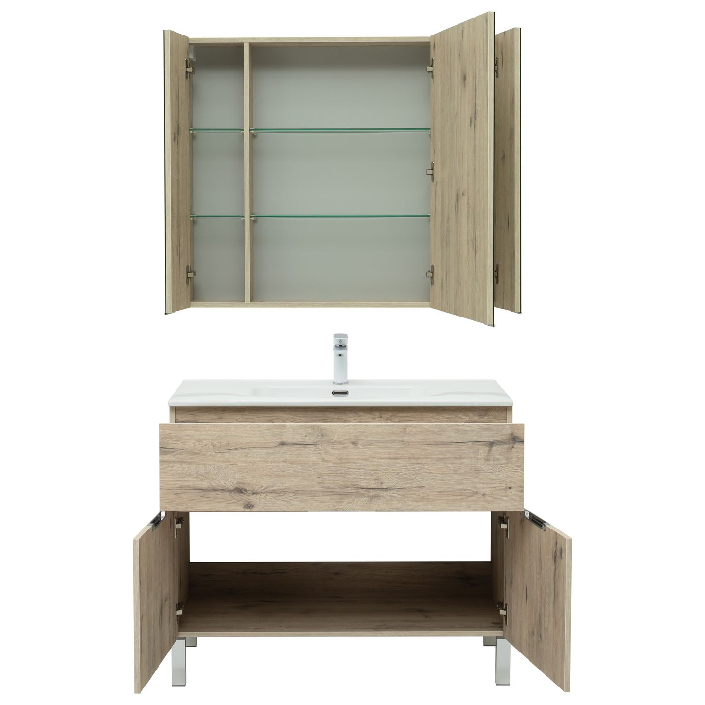 Мебель для ванной Aquanet Алвита New 100 1 ящик, 2 дверцы, дуб веллингтон белый Мебель для ванной Aquanet Алвита New 100 1 ящик, 2 дверцы, дуб веллингтон белый