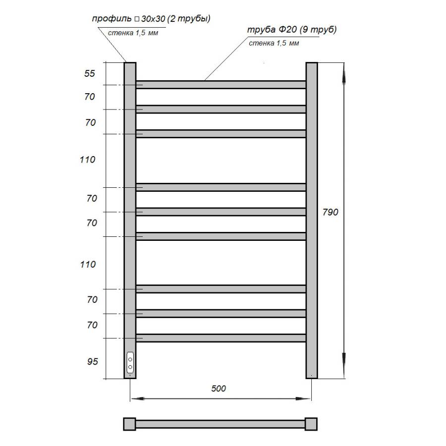 Полотенцесушитель электрический Point Веста PN70758W П9 500x800, диммер слева, белый Полотенцесушитель электрический Point Веста PN70758W П9 500x800, диммер слева, белый