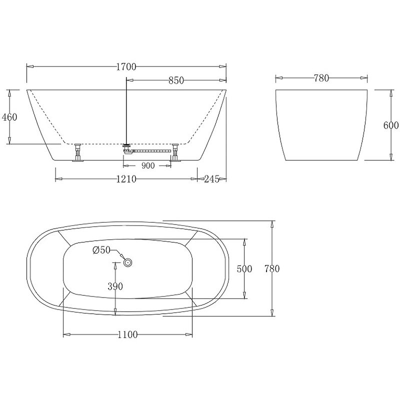 Акриловая ванна без перелива BELBAGNO BB72-1700-W0, 1700x780x600 Акриловая ванна без перелива BELBAGNO BB72-1700-W0, 1700x780x600