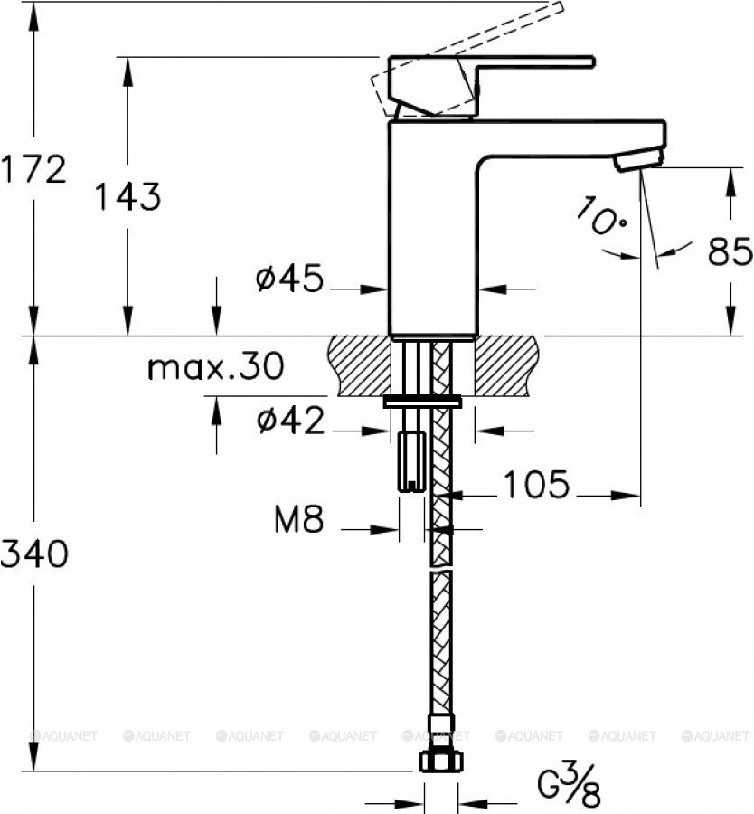 Смеситель Win S для раковины с донным клапаном Смеситель Win S для раковины с донным клапаном