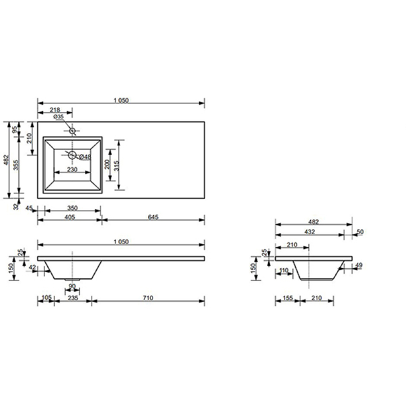 Комплект мебели Dallas Luxe 1050х482 левосторонний подвесной 1 ящик  (ШхГхВ)  408х476х607 Комплект мебели Dallas Luxe 1050х482 левосторонний подвесной 1 ящик  (ШхГхВ)  408х476х607