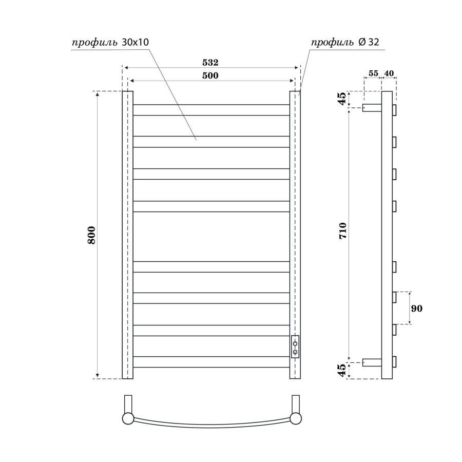 Полотенцесушитель электрический Point Антея PN17858W П8 500x800, диммер справа, белый Полотенцесушитель электрический Point Антея PN17858W П8 500x800, диммер справа, белый