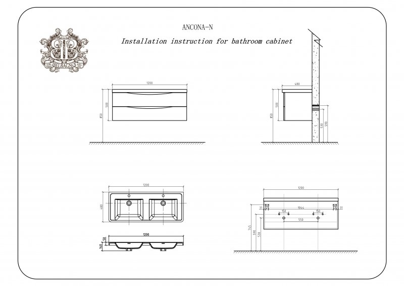 Тумба с раковиной подвесная на две чаши BelBagno ANCONA-N 120 Bianco Lucido, раковина белая Тумба с раковиной подвесная на две чаши BelBagno ANCONA-N 120 Bianco Lucido, раковина белая
