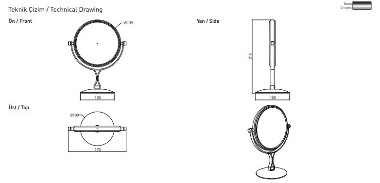 Зеркало с 3-кратным увеличением для ванной комнаты настенное в комплекте с креплением 3056-0012, шт Зеркало с 3-кратным увеличением для ванной комнаты настенное в комплекте с креплением 3056-0012, шт
