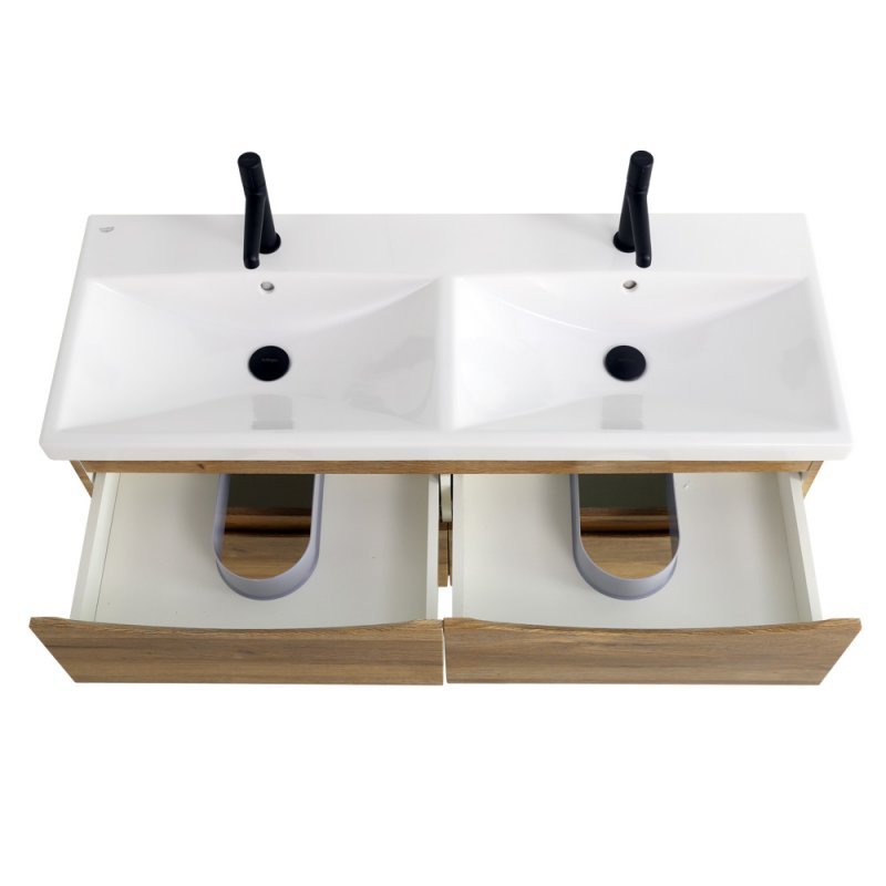 Тумба с раковиной на две чаши четырьмя ящиками подвесная BelBagno MARINO-CER 120 Rovere Nature Grigio, раковина белая Тумба с раковиной на две чаши четырьмя ящиками подвесная BelBagno MARINO-CER 120 Rovere Nature Grigio, раковина белая