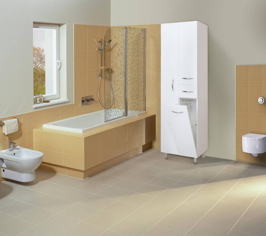 Пенал Onika Модерн 52 напольный, белый, с бельевой корзиной, левый Пенал Onika Модерн 52 напольный, белый, с бельевой корзиной, левый