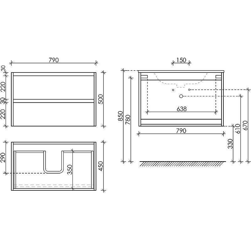 Тумба подвесная SANCOS Libra 790х450х500, c двумя ящиками оснащенными доводчиками, дуб чарльстон, арт. LB80ECH Тумба подвесная SANCOS Libra 790х450х500, c двумя ящиками оснащенными доводчиками, дуб чарльстон, арт. LB80ECH