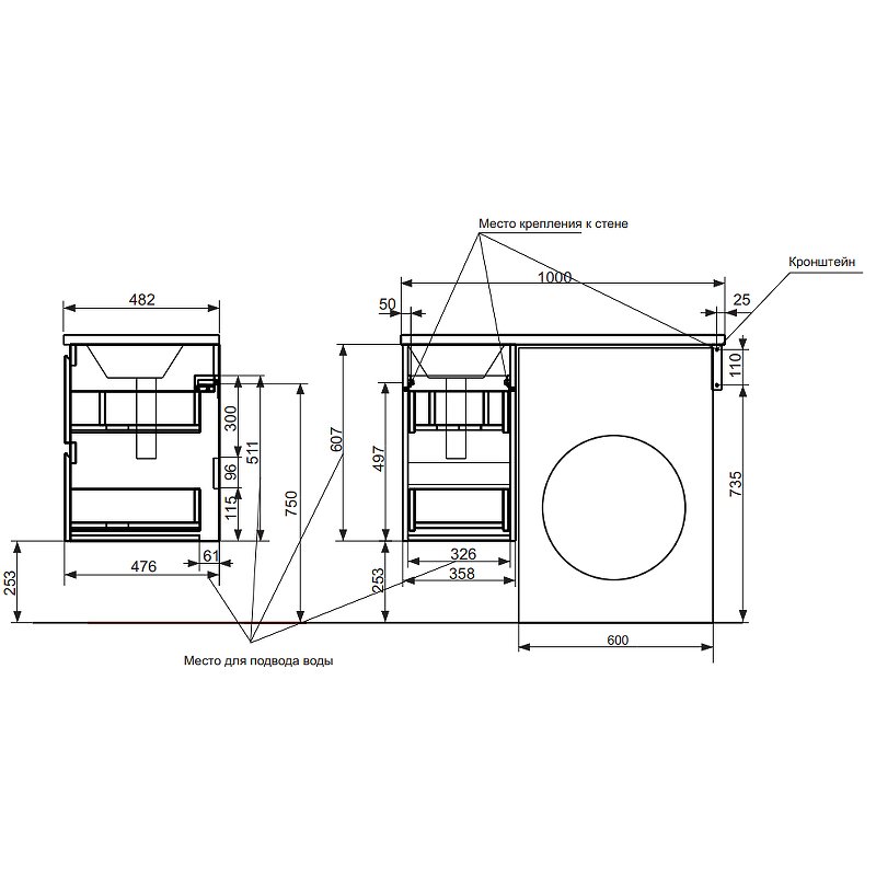 Комплект мебели Dallas Luxe 1000х482 правосторонний подвесной 2 ящика (ШхГхВ) 358х476х607 Комплект мебели Dallas Luxe 1000х482 правосторонний подвесной 2 ящика (ШхГхВ) 358х476х607