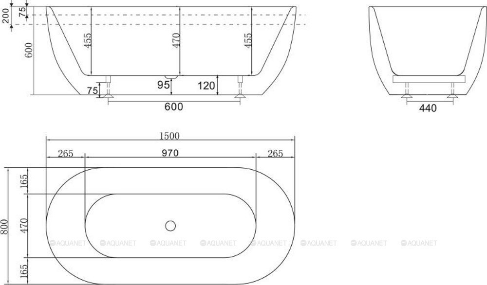 Акриловая ванна BELBAGNO BB70-1500-800 Акриловая ванна BELBAGNO BB70-1500-800