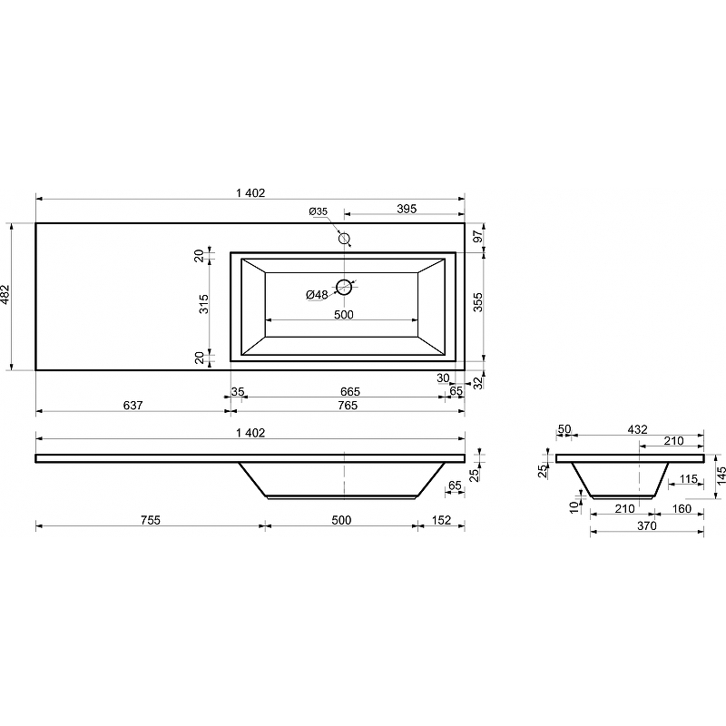 Комплект мебели Dallas Luxe 1400х482 правосторонний напольный 3 ящика (ШхГхВ) 748х476х860 Комплект мебели Dallas Luxe 1400х482 правосторонний напольный 3 ящика (ШхГхВ) 748х476х860
