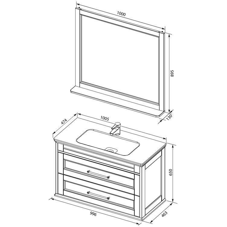 Мебель для ванной Aquanet Бостон М 100 белый (лит. мрамор) Мебель для ванной Aquanet Бостон М 100 белый (лит. мрамор)