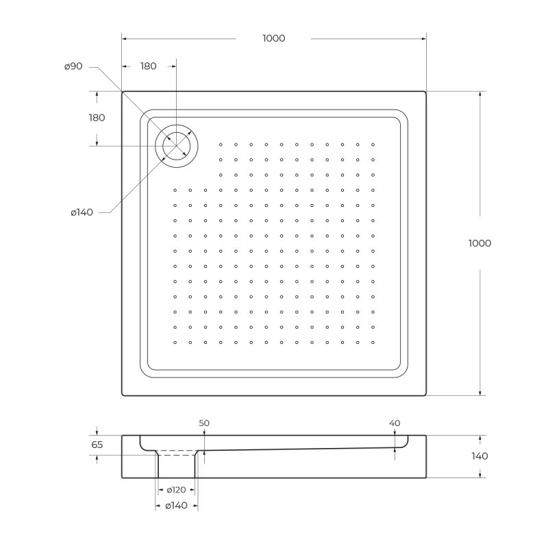 TRAY-BB-A-100-15-W Акриловый поддон Размер, мм:1000x1000x150  TRAY-BB-A-100-15-W Акриловый поддон Размер, мм:1000x1000x150