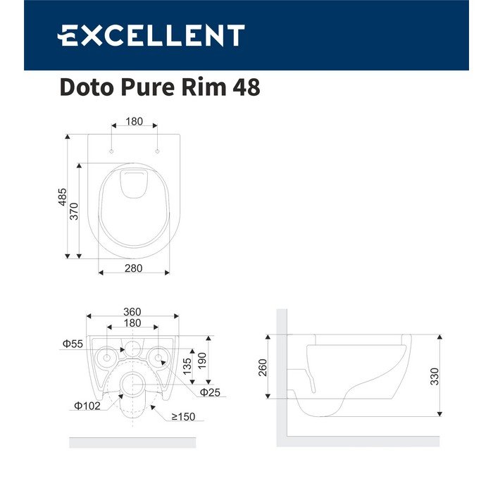 Унитаз подвесной EXCELLENT Doto Pure Rim 48 Унитаз подвесной EXCELLENT Doto Pure Rim 48