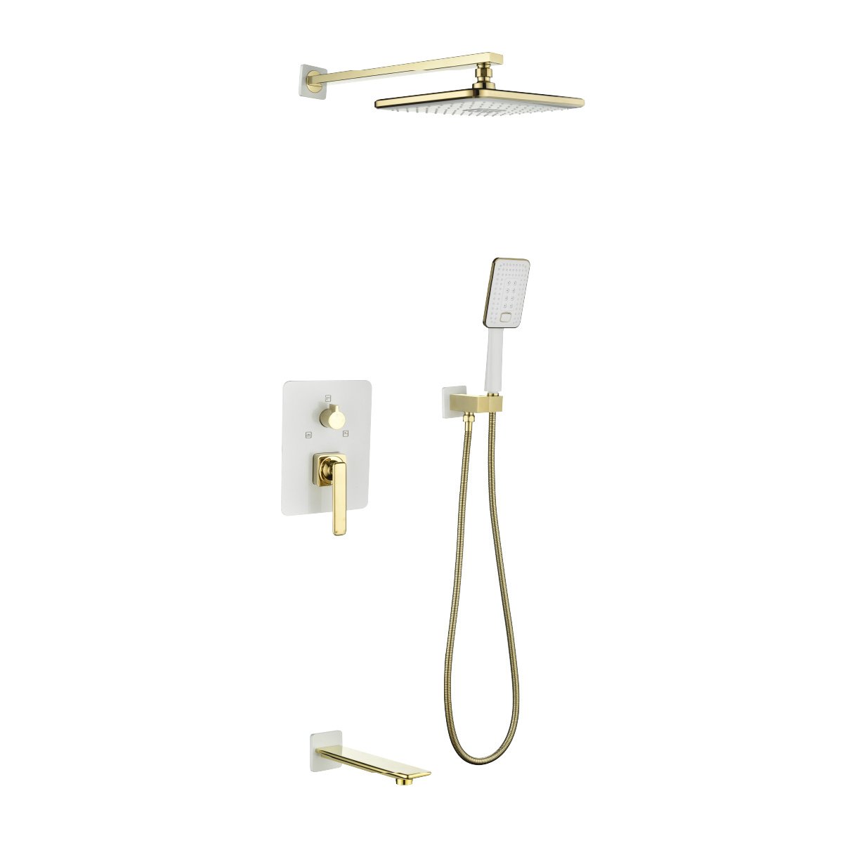 Встраиваемый смеситель с верхним душем 29х19 см, излив 18 см, латунь/белый/золото Встраиваемый смеситель с верхним душем 29х19 см, излив 18 см, латунь/белый/золото