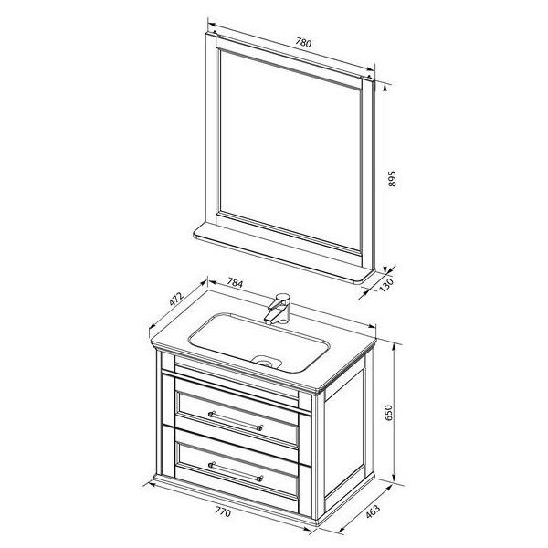 Мебель для ванной Aquanet Бостон М 80 белый (ручки золото, раковина Эйфория) Мебель для ванной Aquanet Бостон М 80 белый (ручки золото, раковина Эйфория)