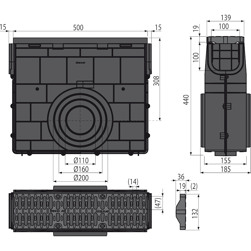 Пескоуловитель для дренажного канала AVZ104 с пластиковой рамой и пластиковой решеткой А15 Пескоуловитель для дренажного канала AVZ104 с пластиковой рамой и пластиковой решеткой А15