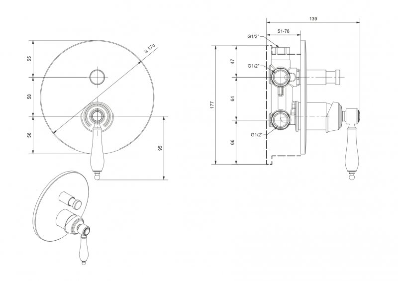 APHRODITE-VDIM2-03/24-Bi Встраиваемый однорычажный смеситель для душа с переключателем, исполнение золото 24 карат, ручки белые APHRODITE-VDIM2-03/24-Bi Встраиваемый однорычажный смеситель для душа с переключателем, исполнение золото 24 карат, ручки белые