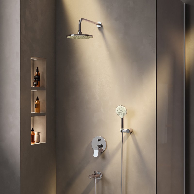 Набор: Смеситель Для ванны и душа, верхний душ с держателем, душевой набор и излив на ванну FB85A10020 X-Joy Набор: Смеситель Для ванны и душа, верхний душ с держателем, душевой набор и излив на ванну FB85A10020 X-Joy