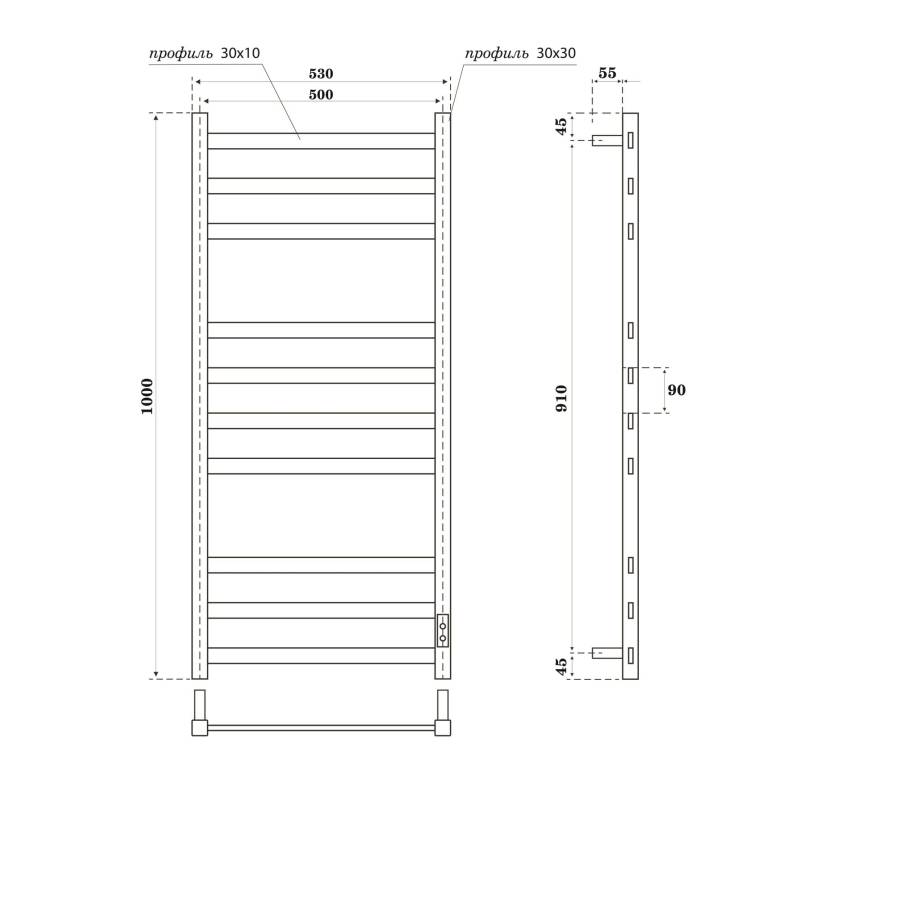 Полотенцесушитель электрический Point Меркурий PN83850GR П10 500x1000, диммер справа, графит премиум Полотенцесушитель электрический Point Меркурий PN83850GR П10 500x1000, диммер справа, графит премиум