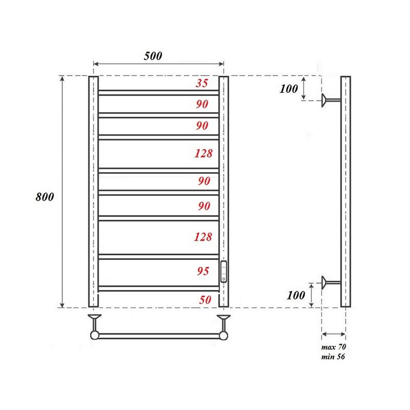 Полотенцесушитель электрический Point Аврора PN10858W П8 500x800 диммер справа, белый Полотенцесушитель электрический Point Аврора PN10858W П8 500x800 диммер справа, белый