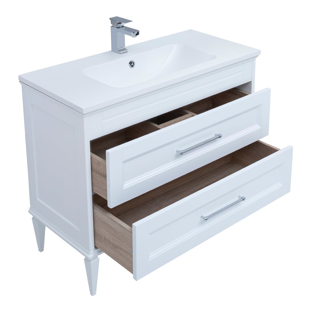 Мебель для ванной Aquanet Бостон М 100 белый (лит. мрамор) Мебель для ванной Aquanet Бостон М 100 белый (лит. мрамор)