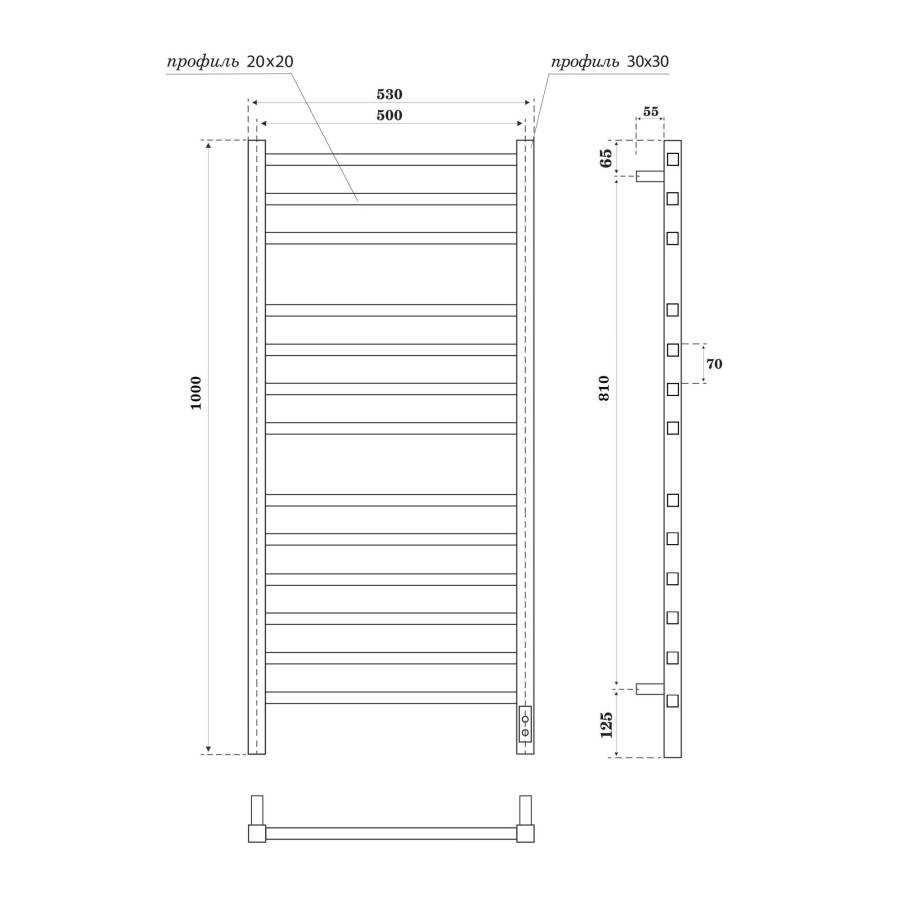 Полотенцесушитель электрический Point Вега PN71850GB П12 500x1000, диммер справа, графит блеск Полотенцесушитель электрический Point Вега PN71850GB П12 500x1000, диммер справа, графит блеск