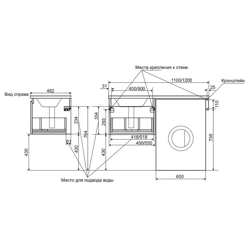 Комплект мебели Dallas Luxe 1100х482 правосторонний подвесной 1 ящик (ШхГхВ) 448х476х430 Комплект мебели Dallas Luxe 1100х482 правосторонний подвесной 1 ящик (ШхГхВ) 448х476х430