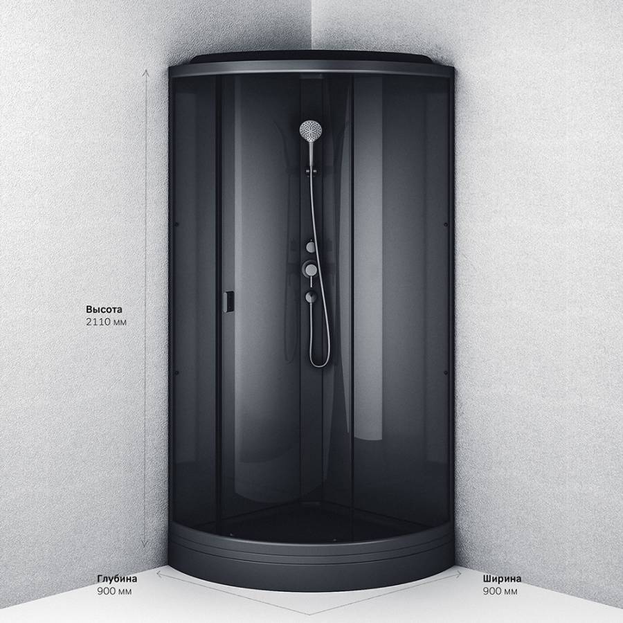W90C-401-090BT Gem кабина душевая 90x90, 1/4 круга,  профиль Черный, стекло прозрачное W90C-401-090BT Gem кабина душевая 90x90, 1/4 круга,  профиль Черный, стекло прозрачное