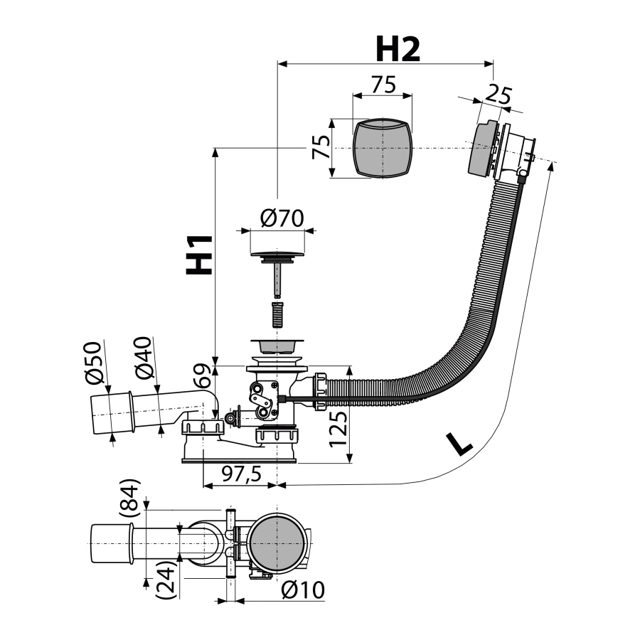 Сифон для гидромассажных ванн, хром Сифон для гидромассажных ванн, хром