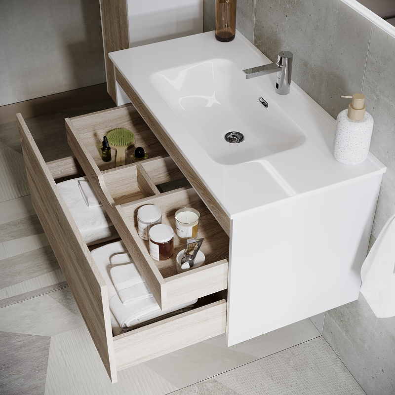 Тумба подвесная SANCOS Smart 590х450х500, c двумя ящиками оснащенными доводчиками, дуб бардолино/белый , арт. SM60E Тумба подвесная SANCOS Smart 590х450х500, c двумя ящиками оснащенными доводчиками, дуб бардолино/белый , арт. SM60E