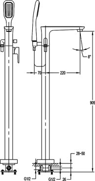 TESORO-F-VDP-01 Напольный смеситель для ванны с ручным душем TESORO-F-VDP-01 Напольный смеситель для ванны с ручным душем