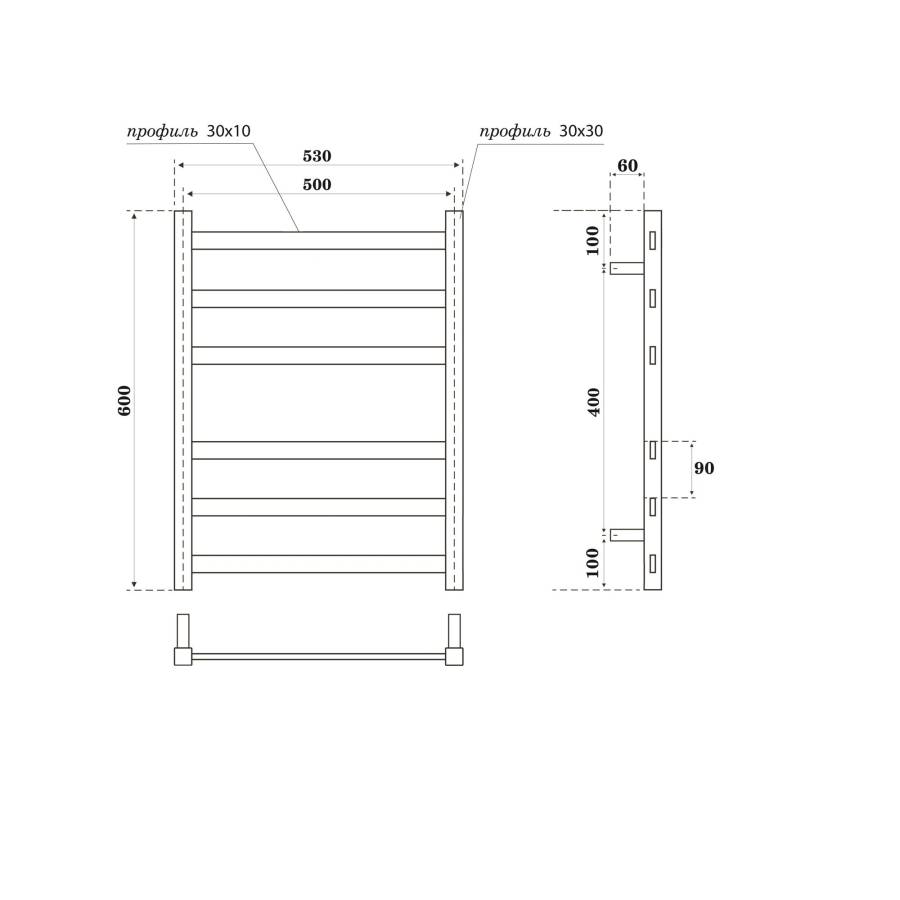 Полотенцесушитель электрический Point Меркурий PN83156BE П6 500x600 левый/правый, черный Полотенцесушитель электрический Point Меркурий PN83156BE П6 500x600 левый/правый, черный