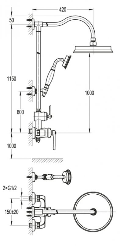 LIBERTY-F-CD-01 Душевая стойка со смесителем для верхнего и ручного душа Цвет Хром  LIBERTY-F-CD-01 Душевая стойка со смесителем для верхнего и ручного душа Цвет Хром