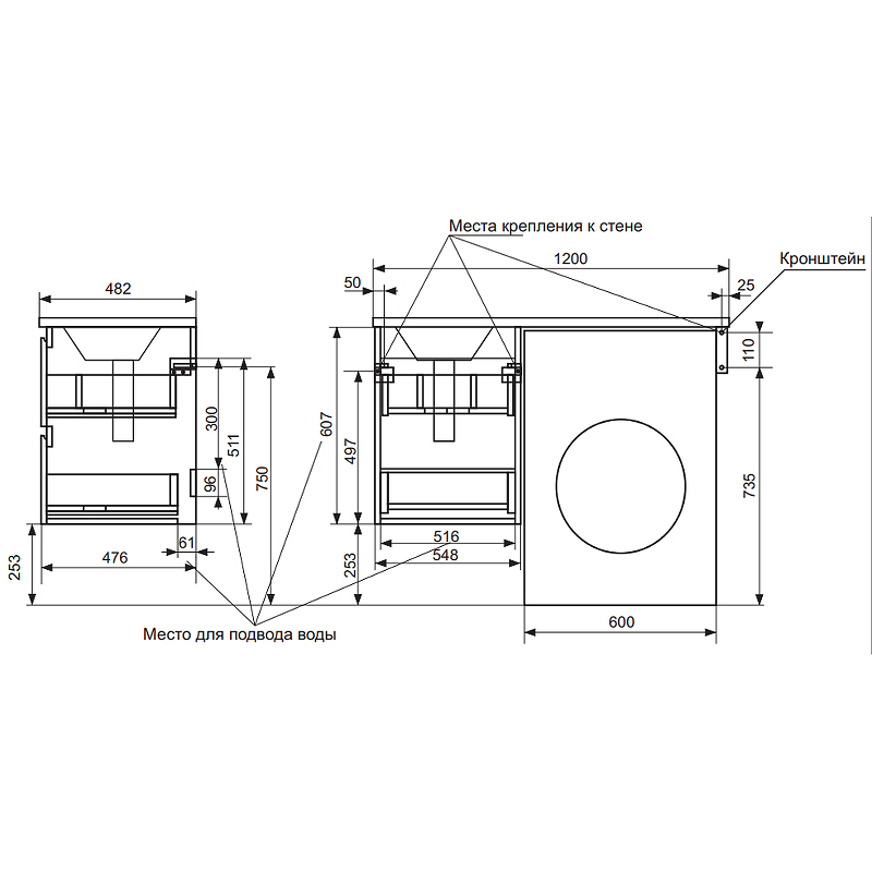 Комплект мебели Dallas Luxe 1200х482 левосторонний подвесной 2 ящика (ШхГхВ) 548х476х607 Комплект мебели Dallas Luxe 1200х482 левосторонний подвесной 2 ящика (ШхГхВ) 548х476х607