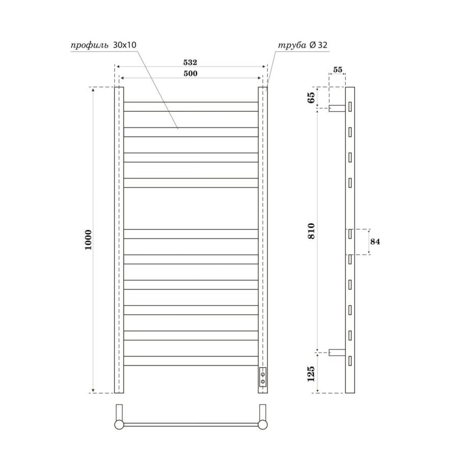 Полотенцесушитель электрический Point Селена PN16850B П10 500x1000, диммер справа, черный Полотенцесушитель электрический Point Селена PN16850B П10 500x1000, диммер справа, черный