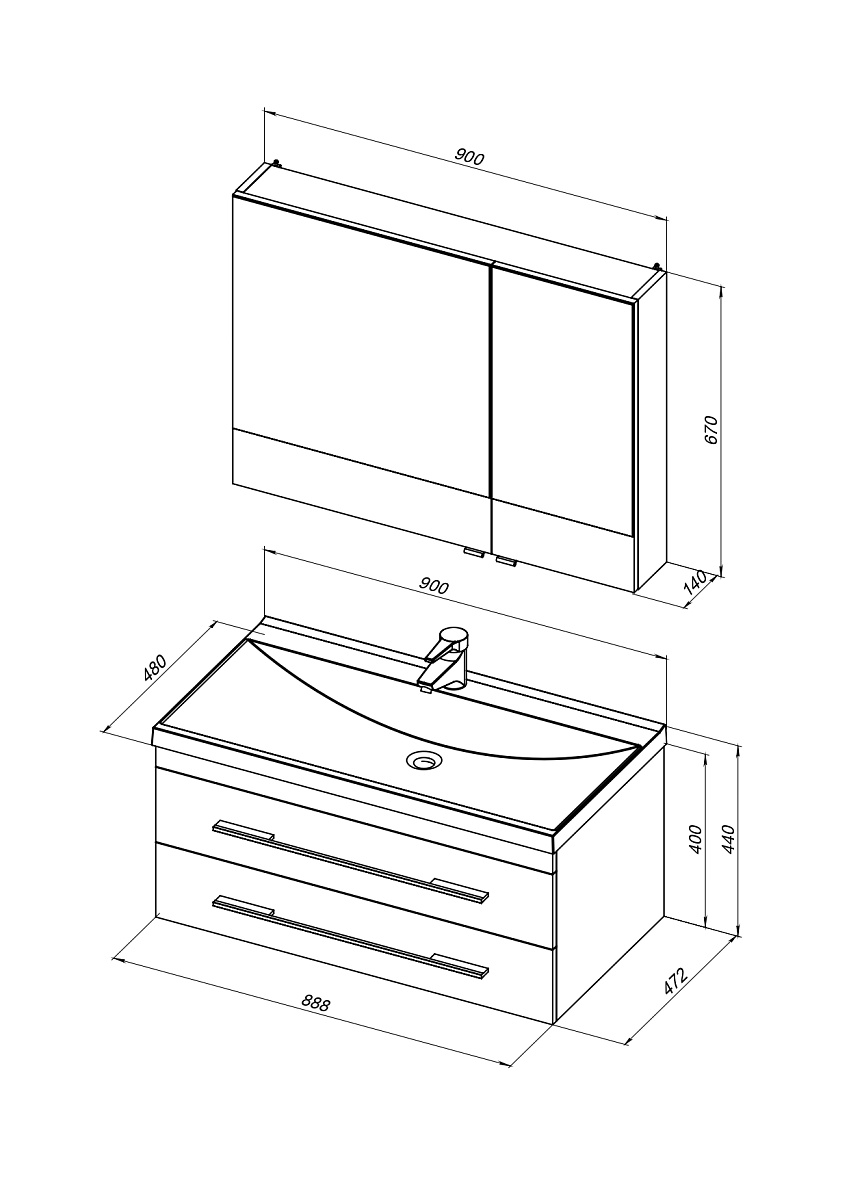 Комплект мебели для ванной Aquanet Нота 90 белый (камерино) Комплект мебели для ванной Aquanet Нота 90 белый (камерино)