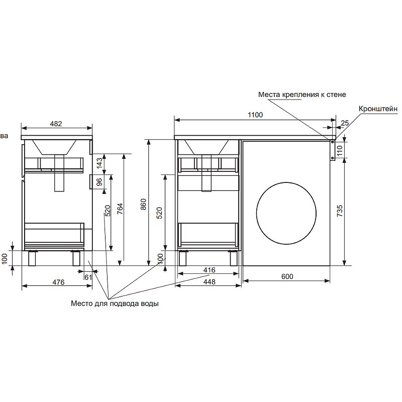 Комплект мебели Dallas Luxe 1100х482 левосторонний напольный 2 ящика (ШхГхВ) 448х476х860 Комплект мебели Dallas Luxe 1100х482 левосторонний напольный 2 ящика (ШхГхВ) 448х476х860