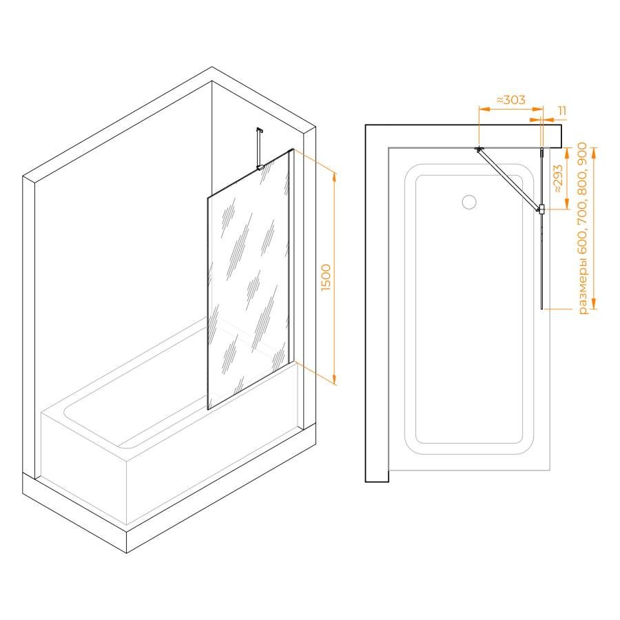 Шторка на ванну 60*150 RGW SC-150 Хром/Тонированное(серое)/6 мм (Easy) Шторка на ванну 60*150 RGW SC-150 Хром/Тонированное(серое)/6 мм (Easy)