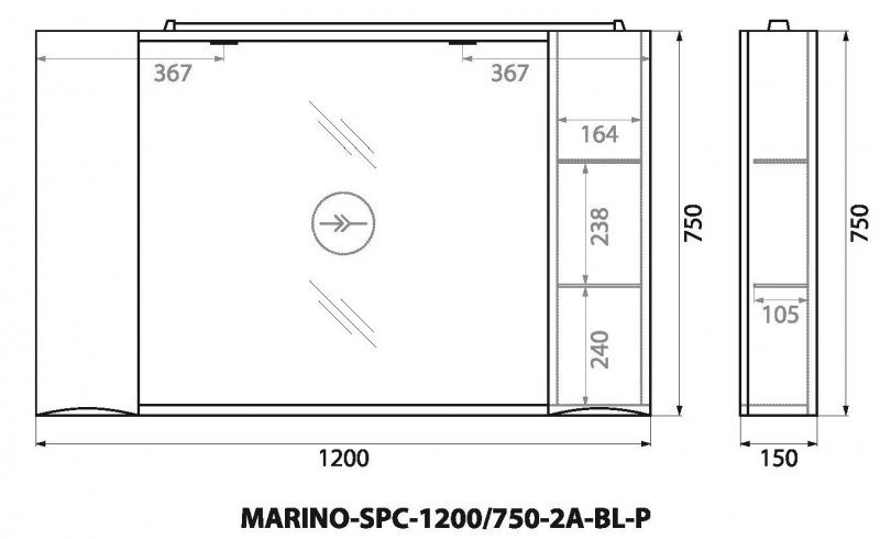 Шкаф подвесной BelBagno MARINO-SPC-1200/750-2A-BL-P Шкаф подвесной BelBagno MARINO-SPC-1200/750-2A-BL-P
