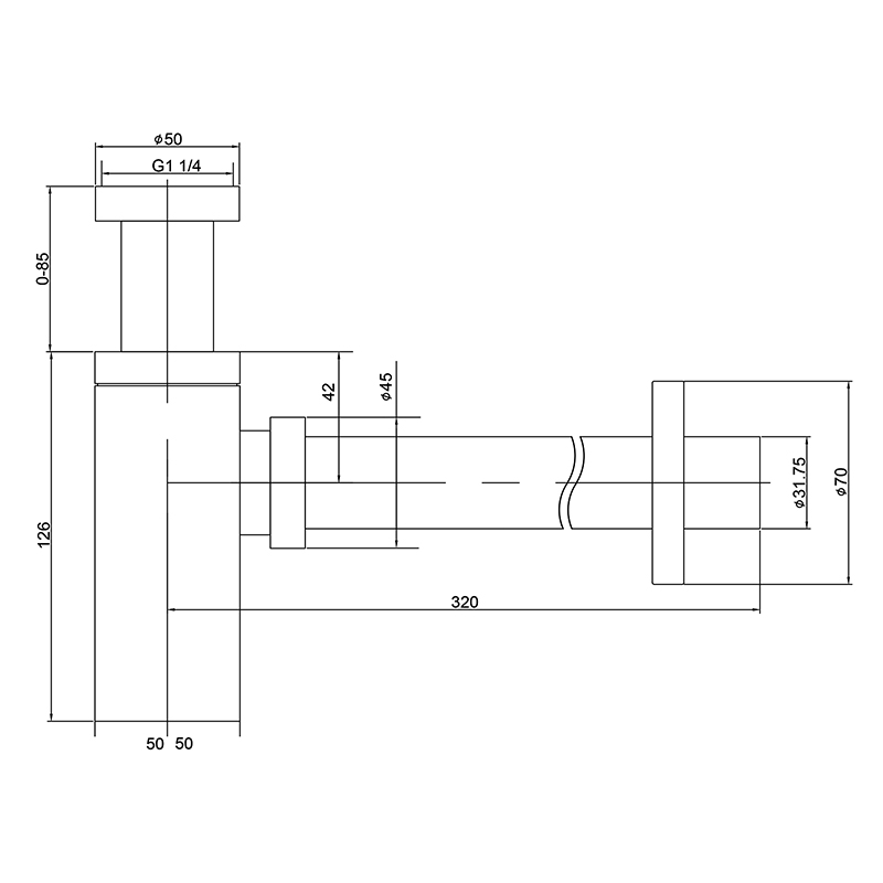 Сифон Timo 958/03L для раковины черный Сифон Timo 958/03L для раковины черный