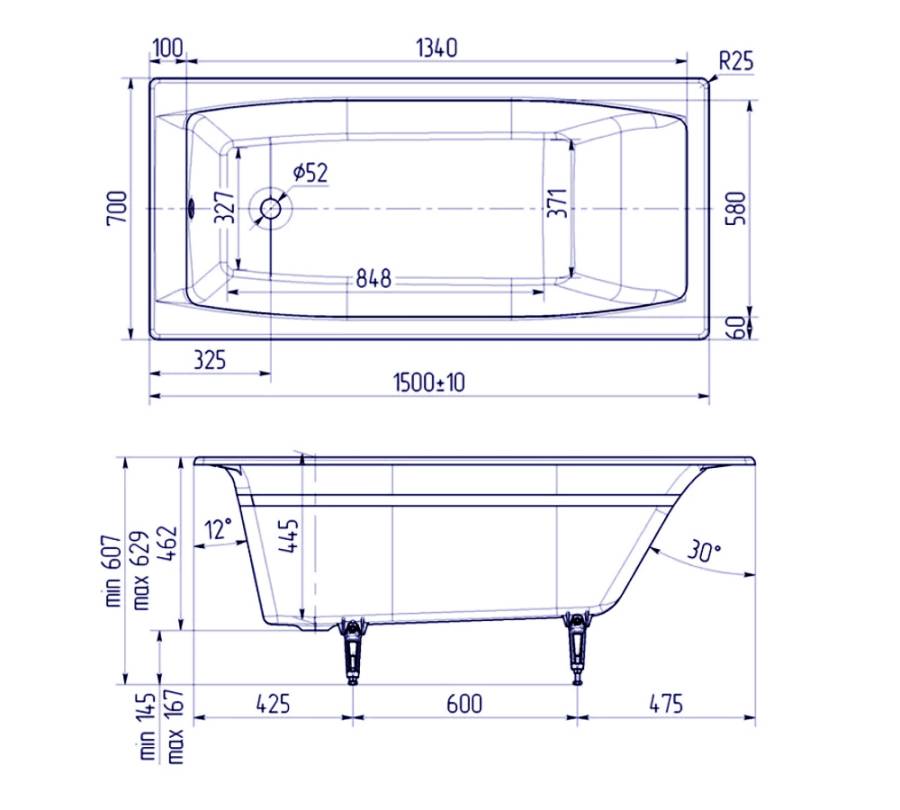 Ванна чугунная Creto Edge 150х70 см 26-1150 Ванна чугунная Creto Edge 150х70 см 26-1150