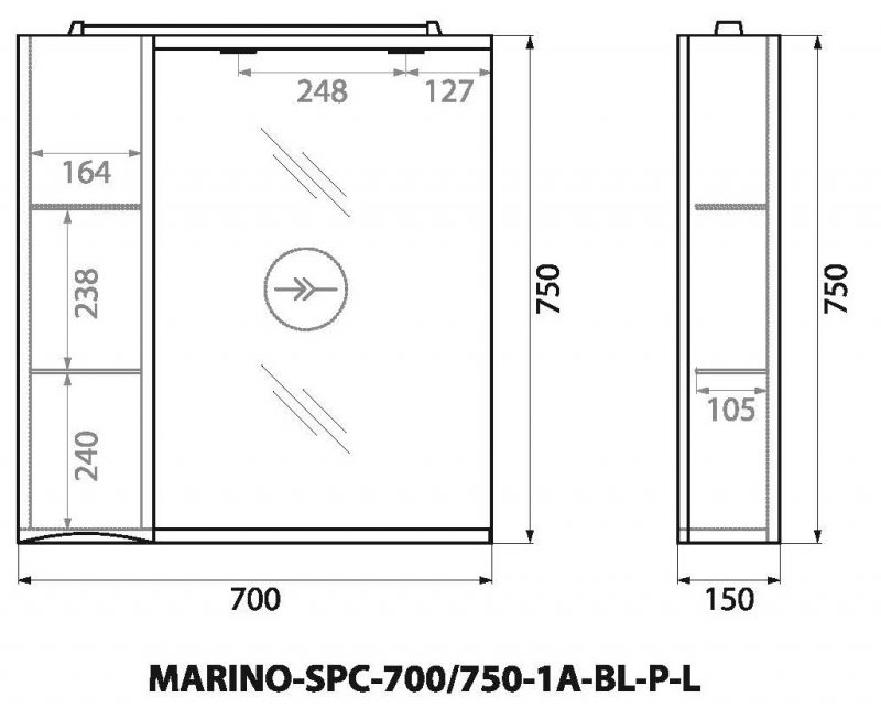 Шкаф подвесной BelBagno MARINO-SPC-700/750-1A-BL-P-R Шкаф подвесной BelBagno MARINO-SPC-700/750-1A-BL-P-R