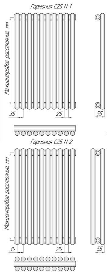 Трубчатый радиатор Гармония С25 N 1-300-3, (базовое исполнение) Трубчатый радиатор Гармония С25 N 1-300-3, (базовое исполнение)
